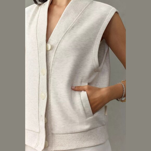 NEW Varley - Sizes S, M Women's Vicky Collared Button-Front Gilet - Ivory Marl - Picture 4 of 4
